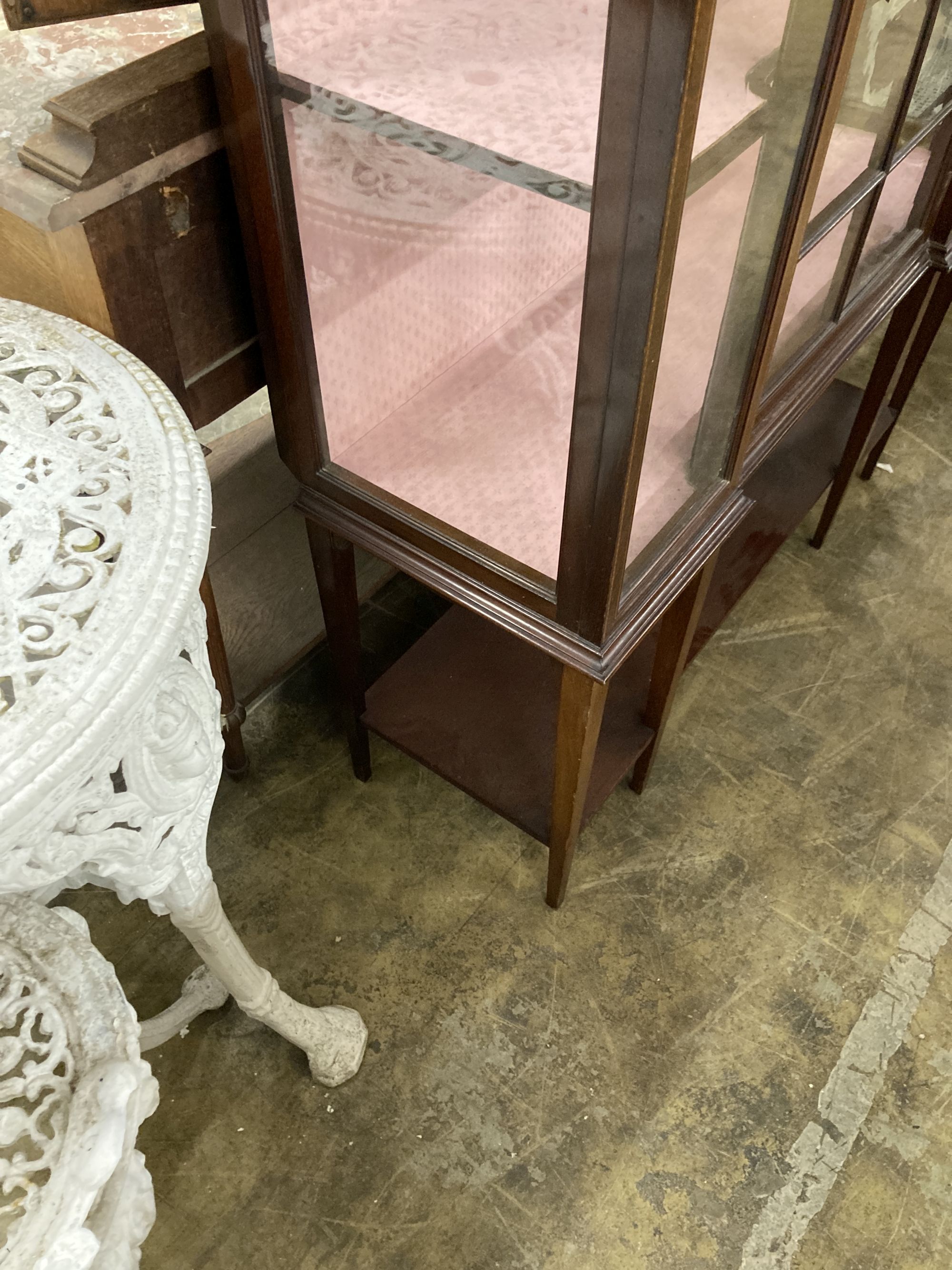 An Edwardian inlaid mahogany display cabinet, width 106cm, depth 38cm, height 180cm